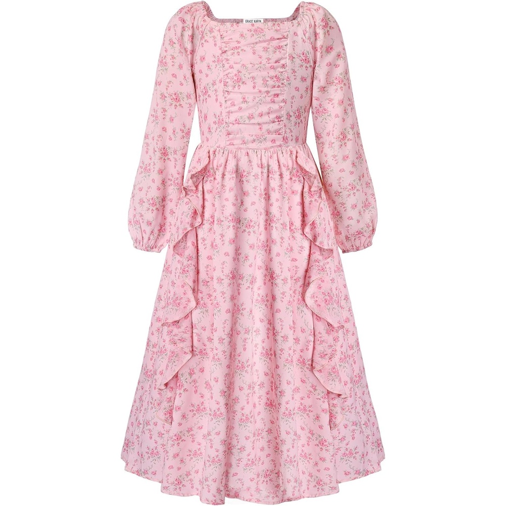 image:imageGRACE KARIN Girls Fall Dresses Long Sleeve Maxi Floral Winter Dress 714YPink Ditsy Floral