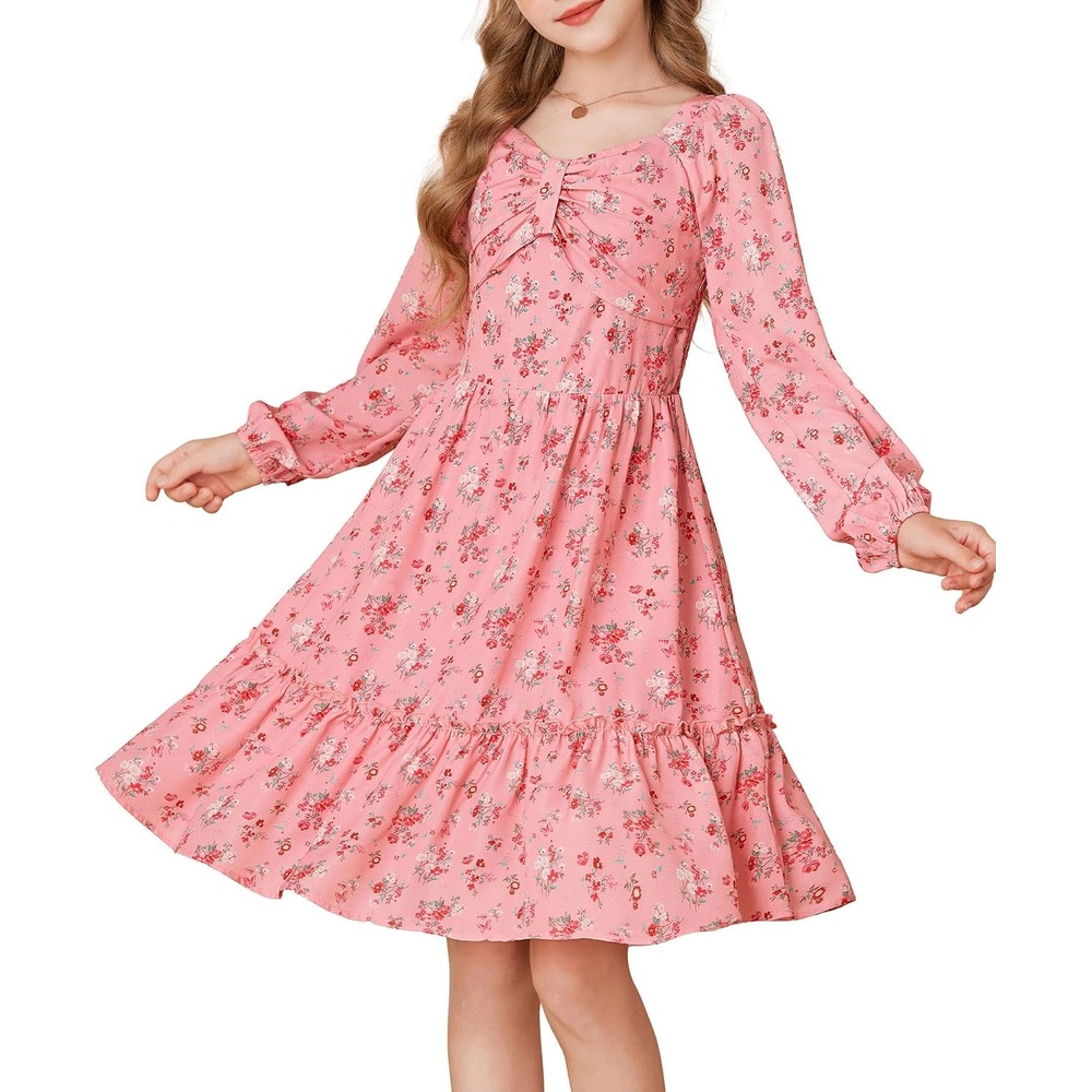 image:imageGRACE KARIN Girls Fall Floral Dress Long Sleeve Smocked Dresses 714 YearsPink