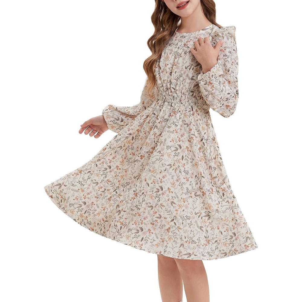 image:imageGRACE KARIN Girls Fall Long Sleeve Dress Floral Ruffle Dresses Size 714Apricot Floral