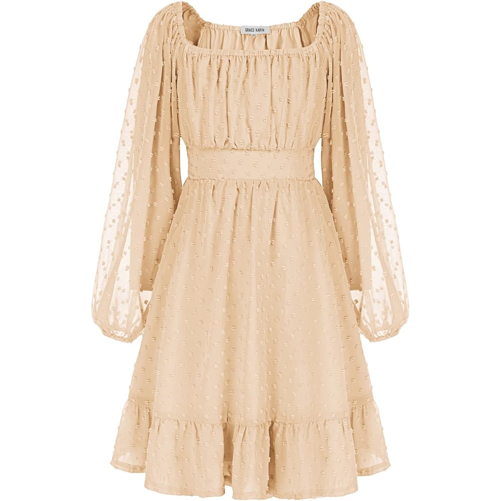 image:imageGRACE KARIN Girls Fall Winter Dress Long Sleeve Casual Party Outfit 614Apricot