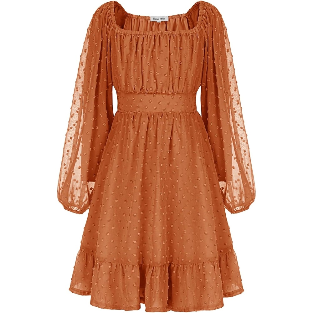 image:imageGRACE KARIN Girls Fall Winter Dress Long Sleeve Casual Party Outfit 614Burnt Orange