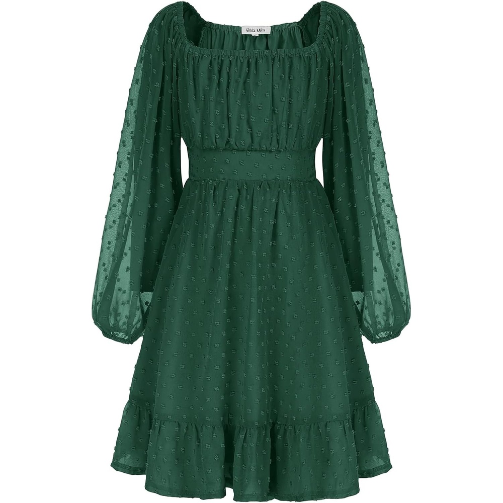 image:imageGRACE KARIN Girls Fall Winter Dress Long Sleeve Casual Party Outfit 614Dark Green