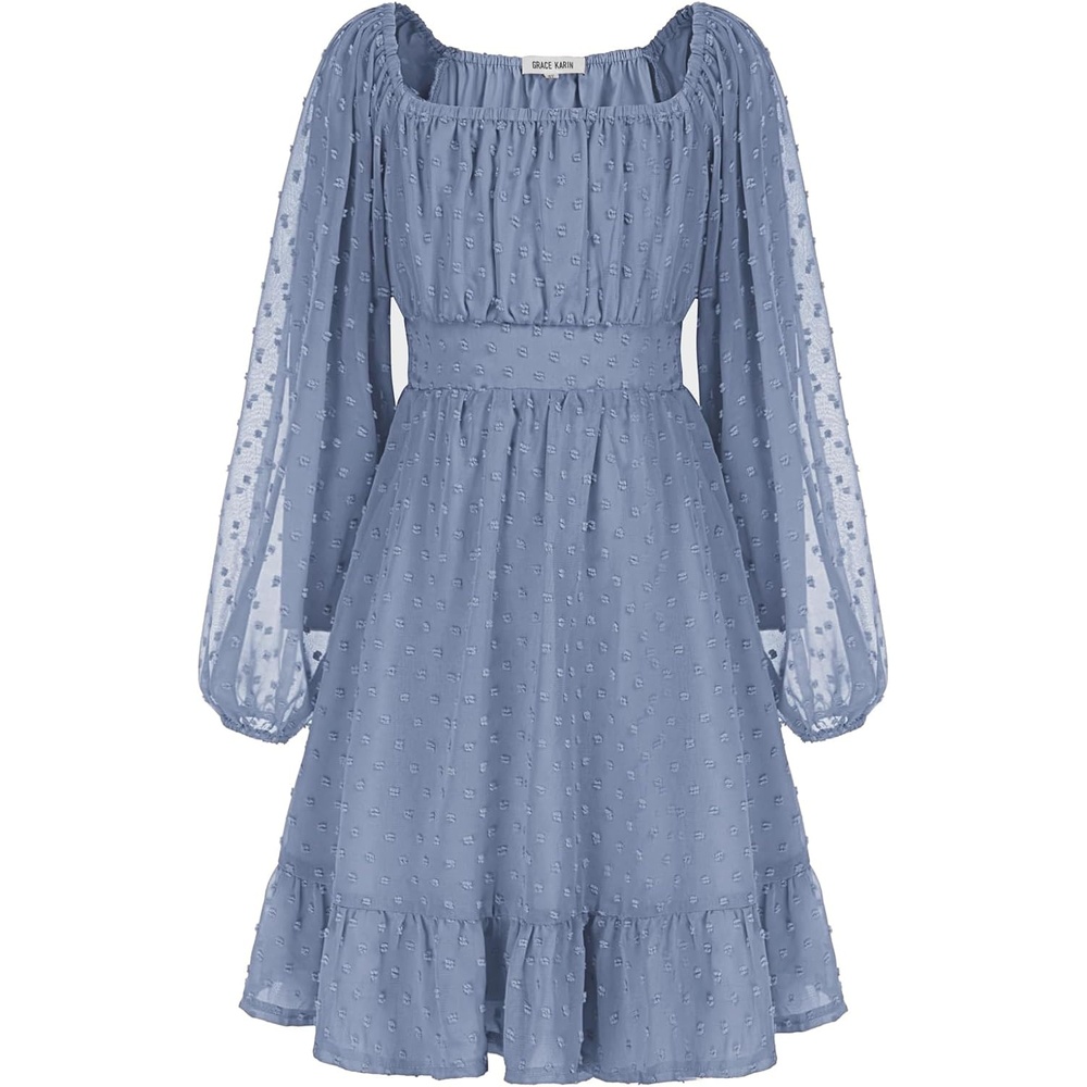 image:imageGRACE KARIN Girls Fall Winter Dress Long Sleeve Casual Party Outfit 614Gray Blue