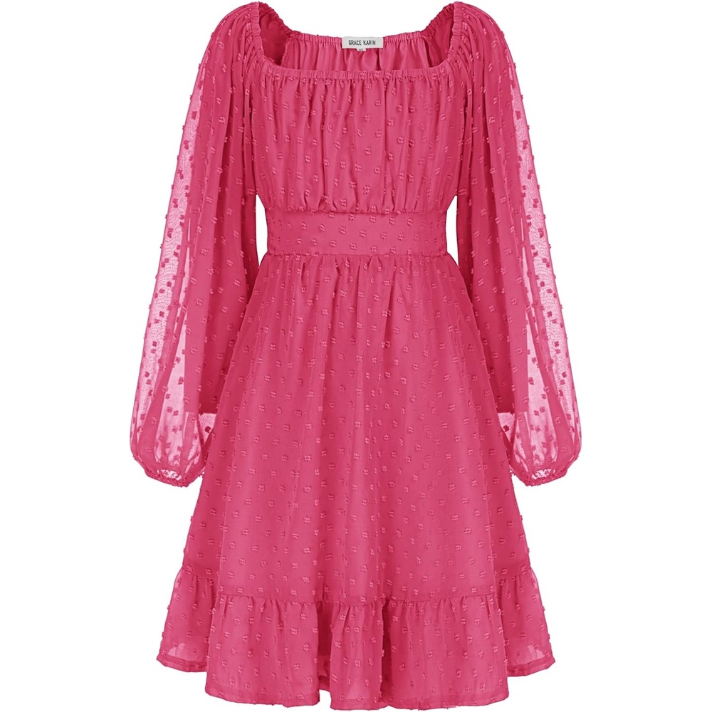 image:imageGRACE KARIN Girls Fall Winter Dress Long Sleeve Casual Party Outfit 614Hot Pink