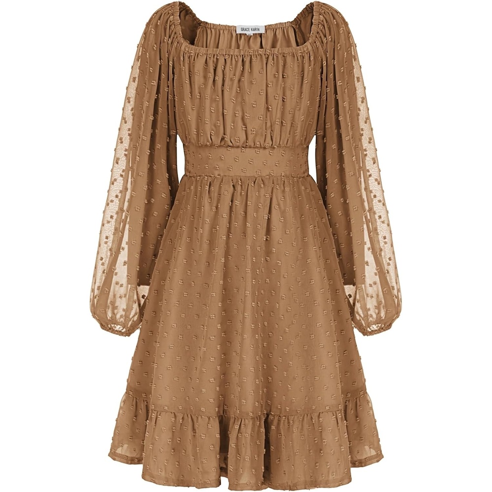 image:imageGRACE KARIN Girls Fall Winter Dress Long Sleeve Casual Party Outfit 614Khaki