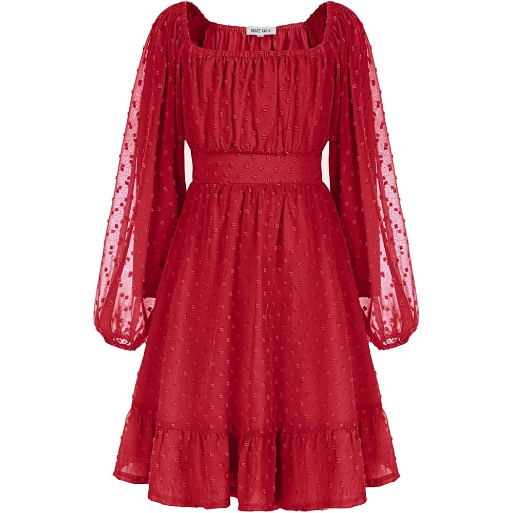 image:imageGRACE KARIN Girls Fall Winter Dress Long Sleeve Casual Party Outfit 614Red