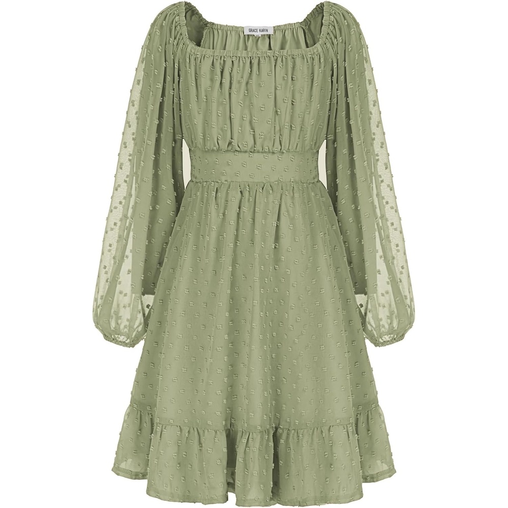 image:imageGRACE KARIN Girls Fall Winter Dress Long Sleeve Casual Party Outfit 614Sage Green