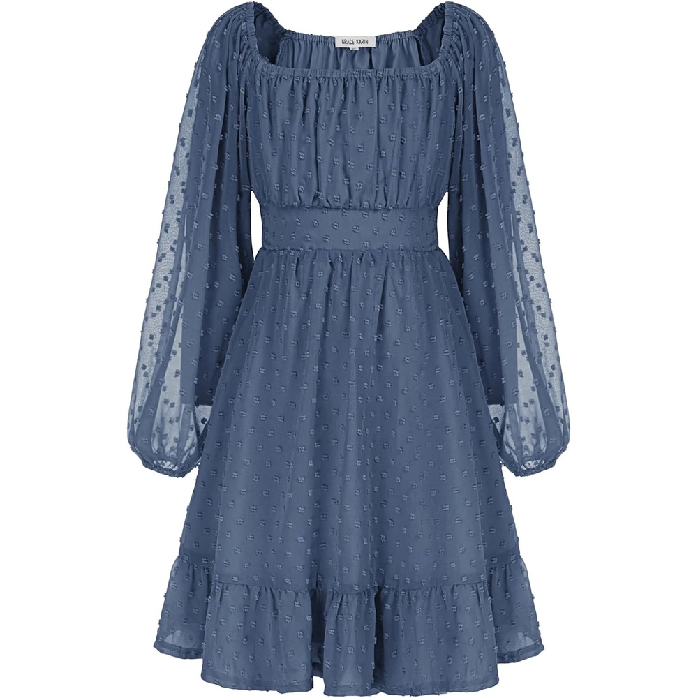 image:imageGRACE KARIN Girls Fall Winter Dress Long Sleeve Casual Party Outfit 614Steel Blue