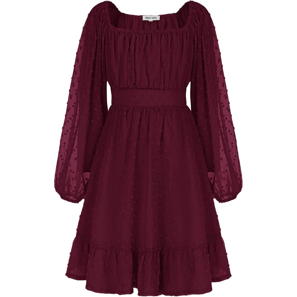 image:imageGRACE KARIN Girls Fall Winter Dress Long Sleeve Casual Party Outfit 614Wine
