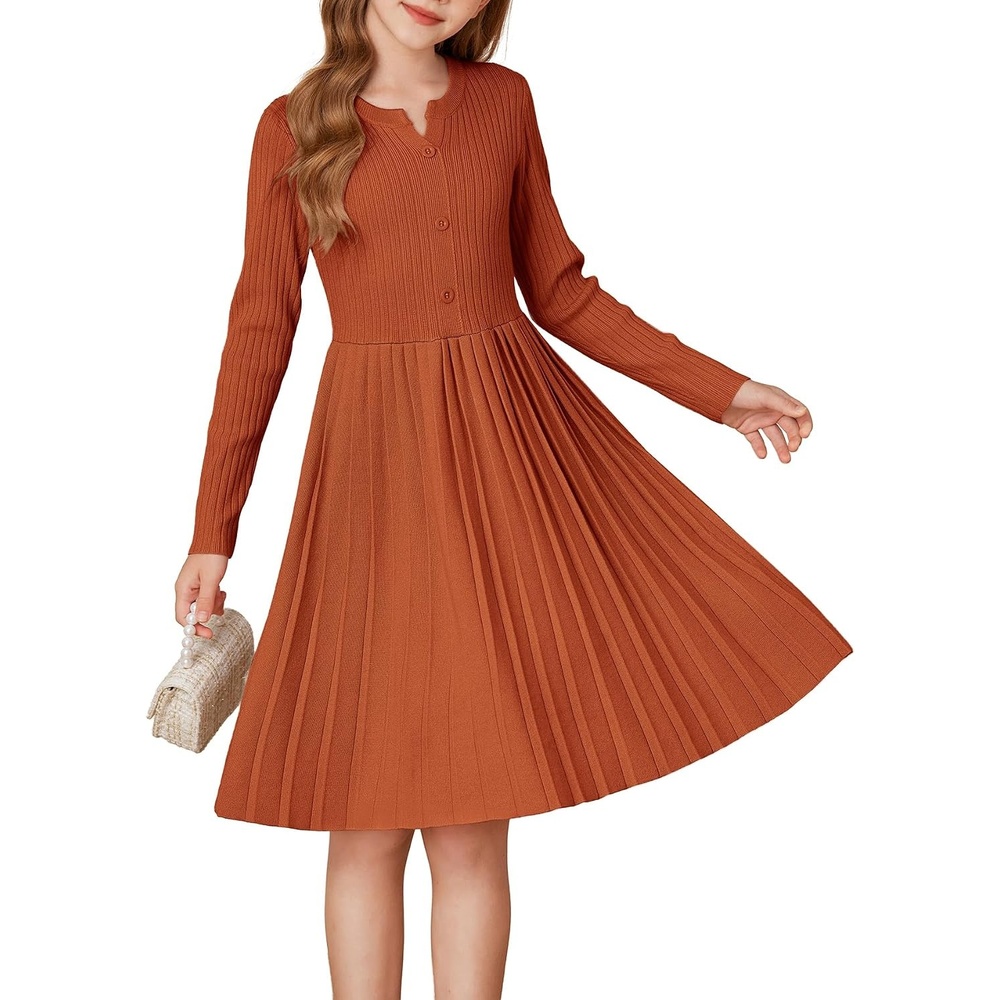 image:imageGRACE KARIN Girls Fall Winter Long Sleeve Sweater Casual Button Dress 714Caramel