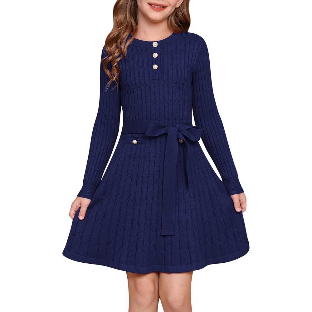 image:imageGRACE KARIN Girls Fall Winter Sweater Long Sleeve Cable Knit Dresses 614YNavy Blue