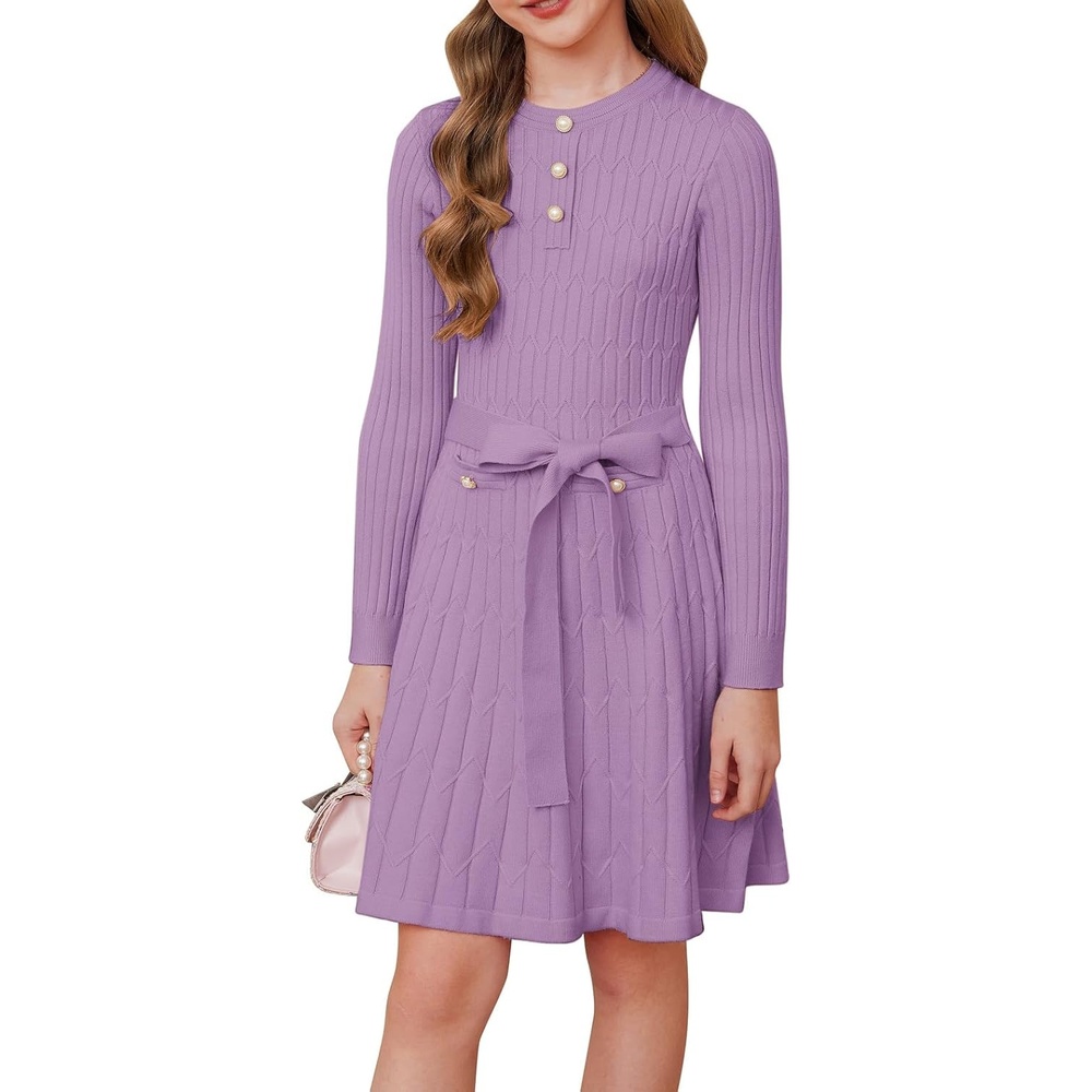 image:imageGRACE KARIN Girls Fall Winter Sweater Long Sleeve Cable Knit Dresses 614YPurple