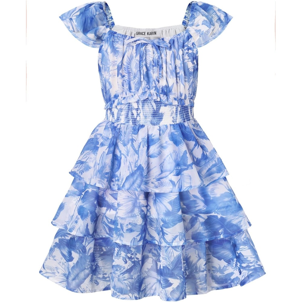 image:imageGRACE KARIN Girls Floral Spring Summer Easter Dress Teen Dresses Size 716Blue Leaves