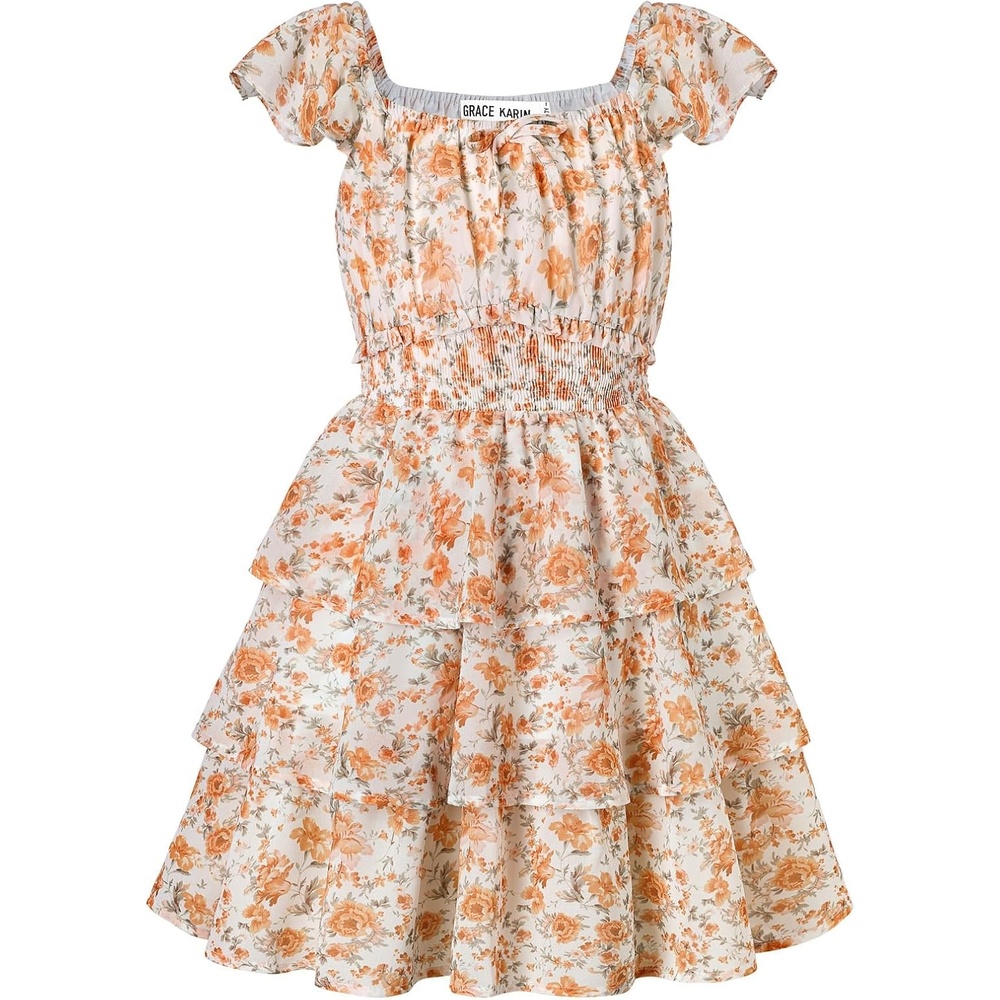image:imageGRACE KARIN Girls Floral Spring Summer Easter Dress Teen Dresses Size 716White Orange Rose Floral