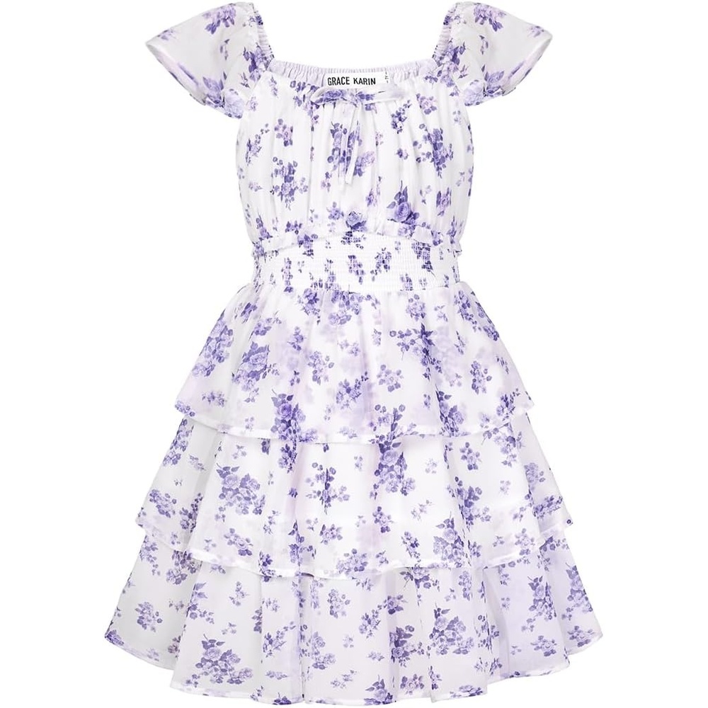 image:imageGRACE KARIN Girls Floral Spring Summer Easter Dress Teen Dresses Size 716White Purple Floral