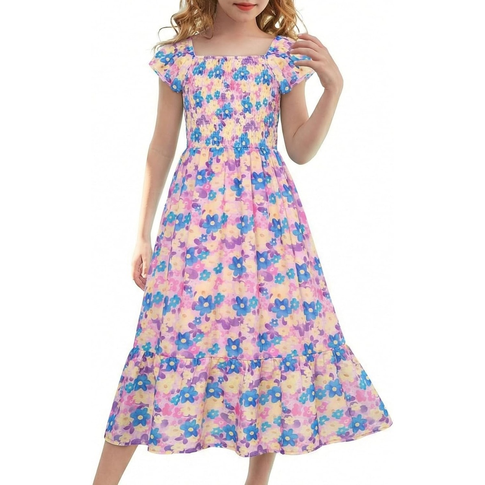 image:imageGRACE KARIN Girls Flutter Sleeve Floral Maxi Dress Spring Summer 616YFlowers on Purple