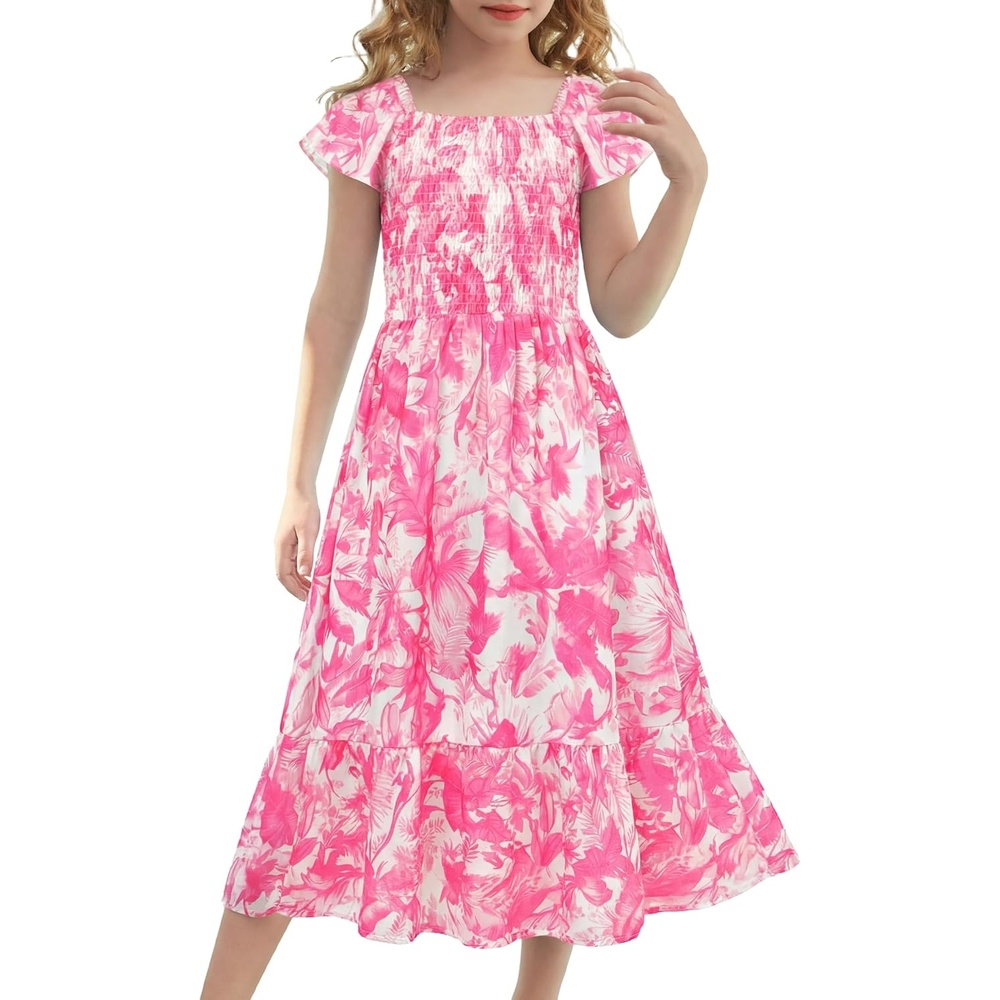 image:imageGRACE KARIN Girls Flutter Sleeve Floral Maxi Dress Spring Summer 616YHot Pink Floral