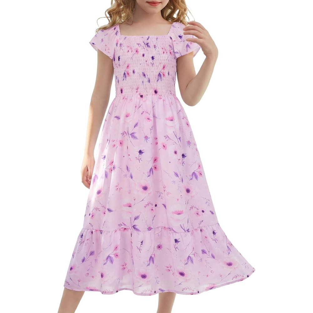 image:imageGRACE KARIN Girls Flutter Sleeve Floral Maxi Dress Spring Summer 616YLilac Pink Floral