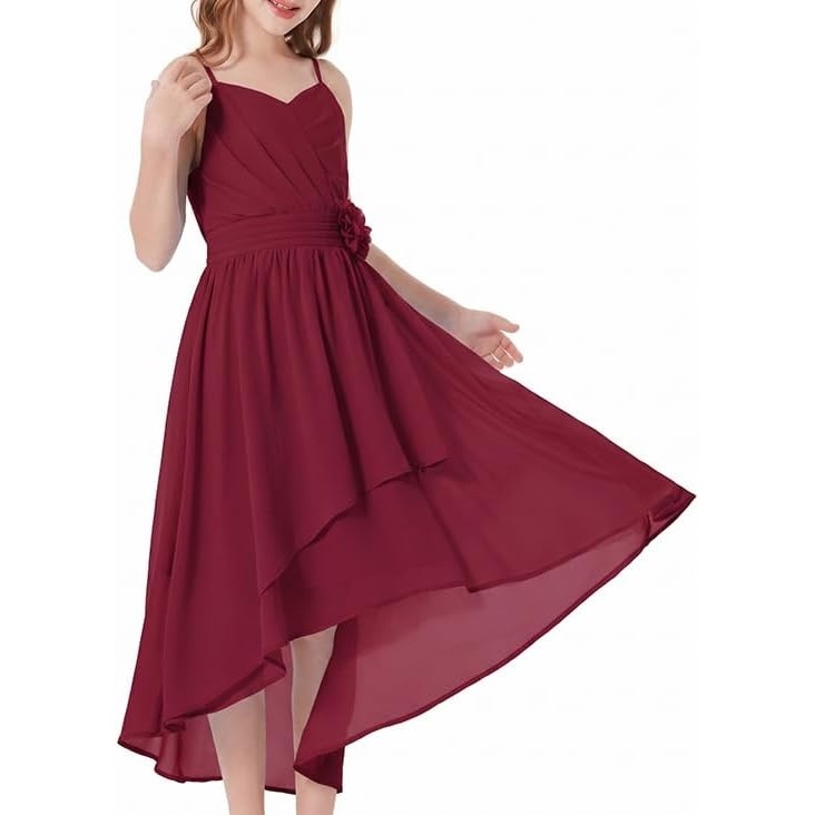 image:imageGRACE KARIN Girls Formal Party Chiffon Shirred High Low Dress Size 716Burgundy