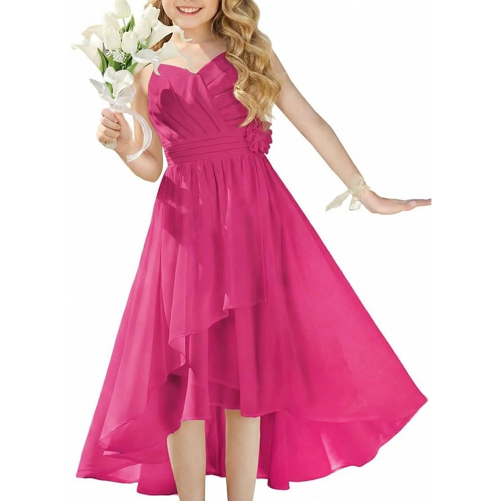 image:imageGRACE KARIN Girls Formal Party Chiffon Shirred High Low Dress Size 716Hot Pink