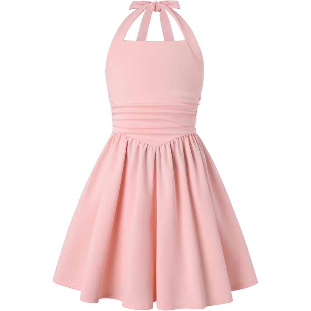 image:imageGRACE KARIN Girls Halter Birthday Party Formal Tie Back Dresses with PocketPink