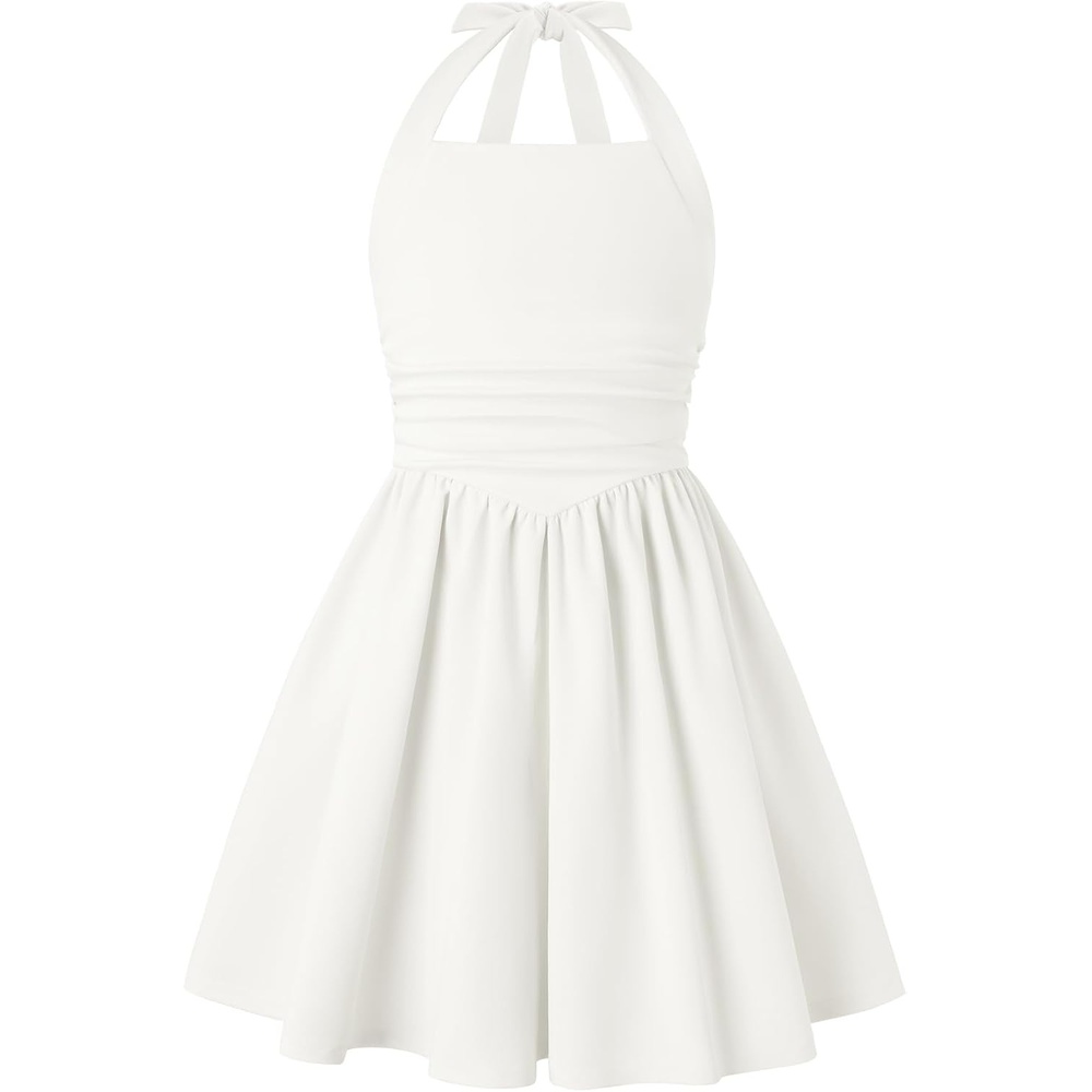 image:imageGRACE KARIN Girls Halter Birthday Party Formal Tie Back Dresses with PocketWhite