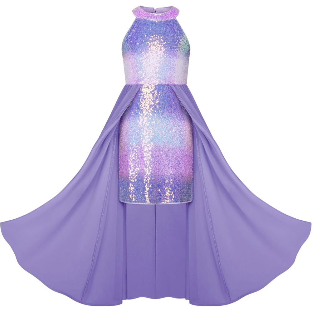 image:imageGRACE KARIN Girls Halter Neck Sequin Dress Kids Fancy Formal Party Christmas Sparkly Pageant Birthday DressesColorful Purple