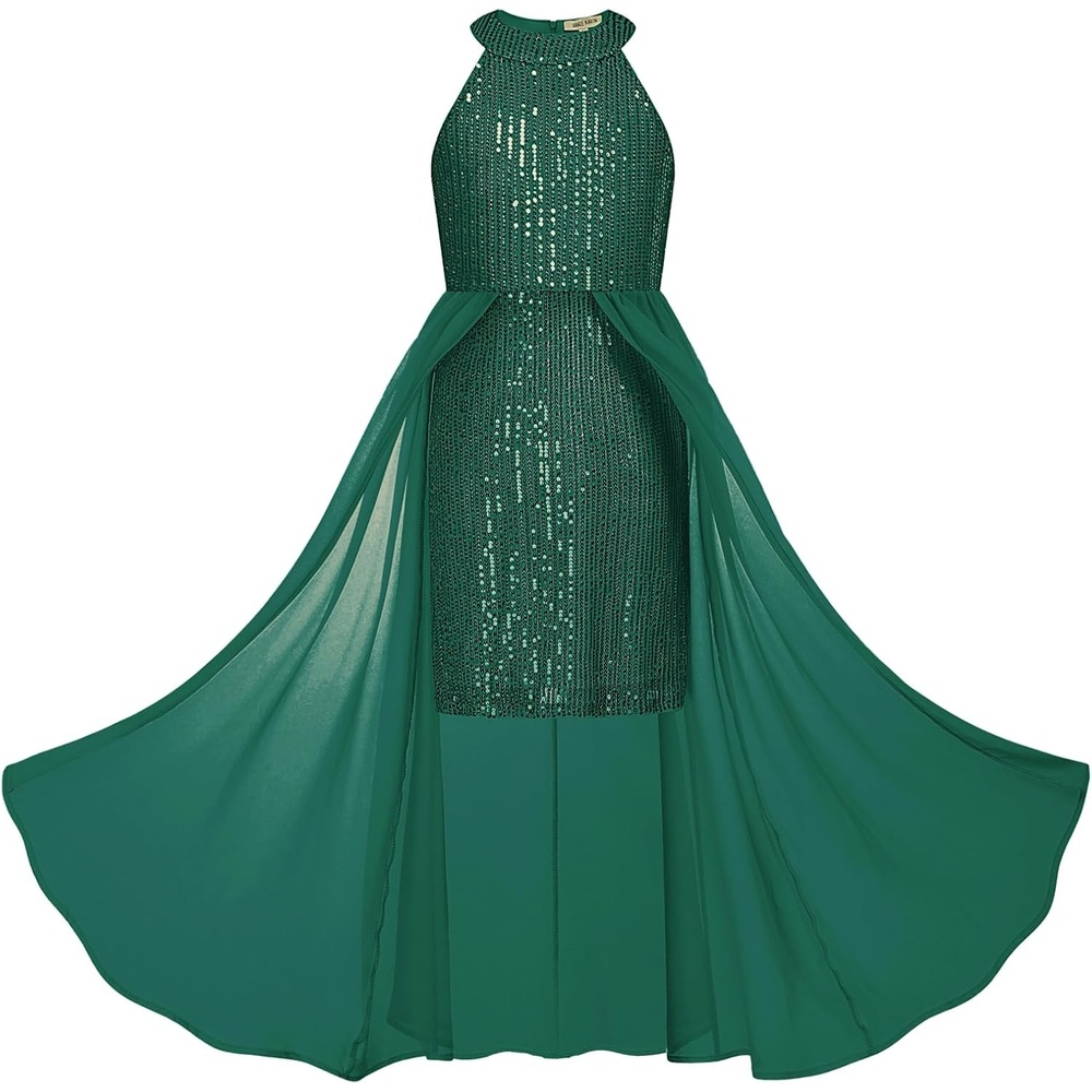 image:imageGRACE KARIN Girls Halter Neck Sequin Dress Kids Fancy Formal Party Christmas Sparkly Pageant Birthday DressesDark Green