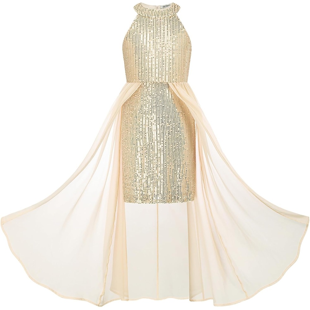 image:imageGRACE KARIN Girls Halter Neck Sequin Dress Kids Fancy Formal Party Christmas Sparkly Pageant Birthday DressesGold