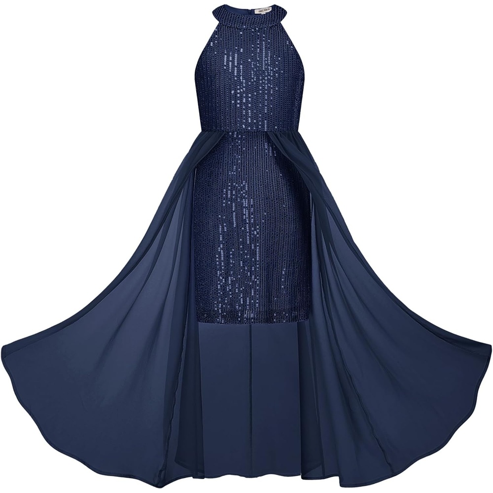 image:imageGRACE KARIN Girls Halter Neck Sequin Dress Kids Fancy Formal Party Christmas Sparkly Pageant Birthday DressesNavy Blue