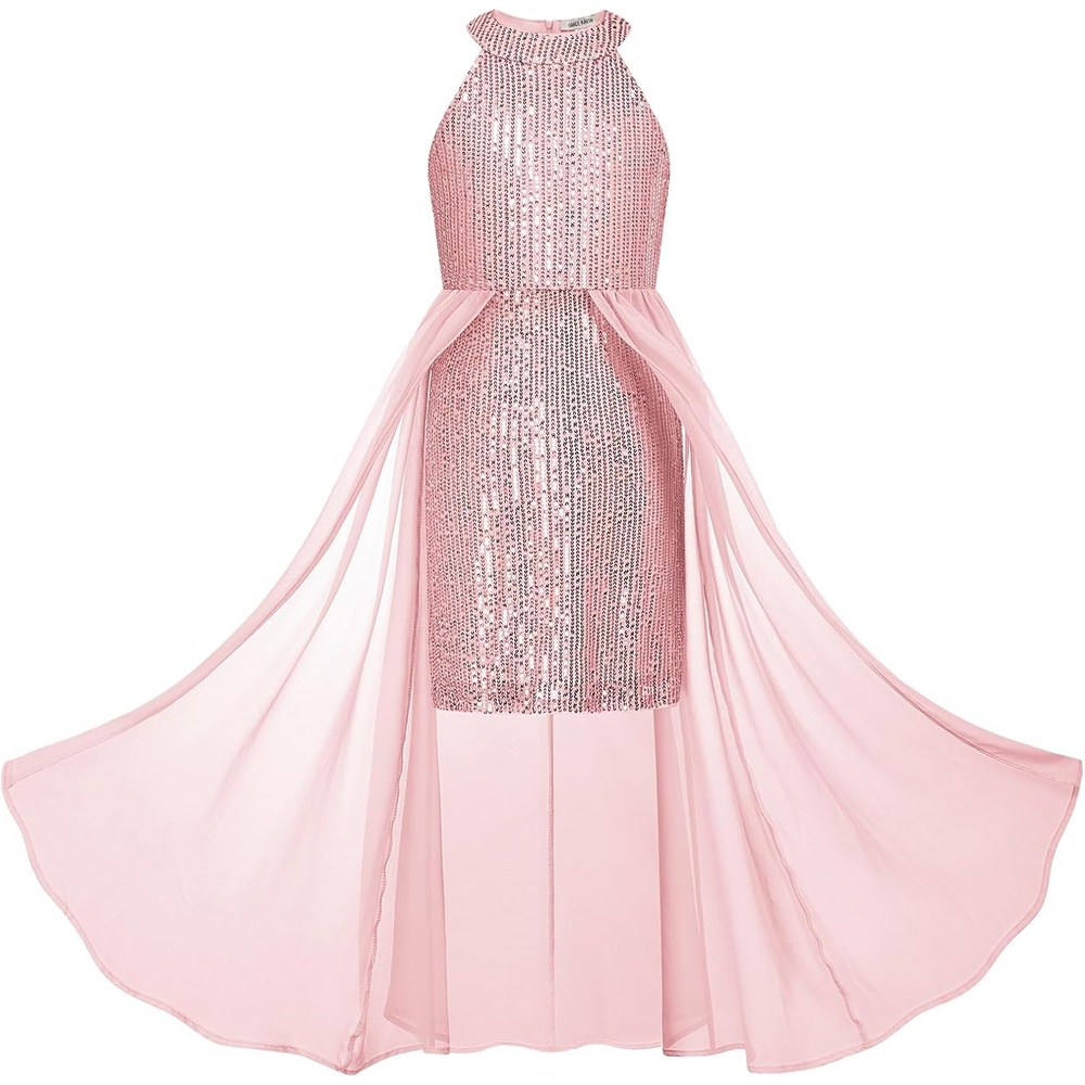 image:imageGRACE KARIN Girls Halter Neck Sequin Dress Kids Fancy Formal Party Christmas Sparkly Pageant Birthday DressesPink