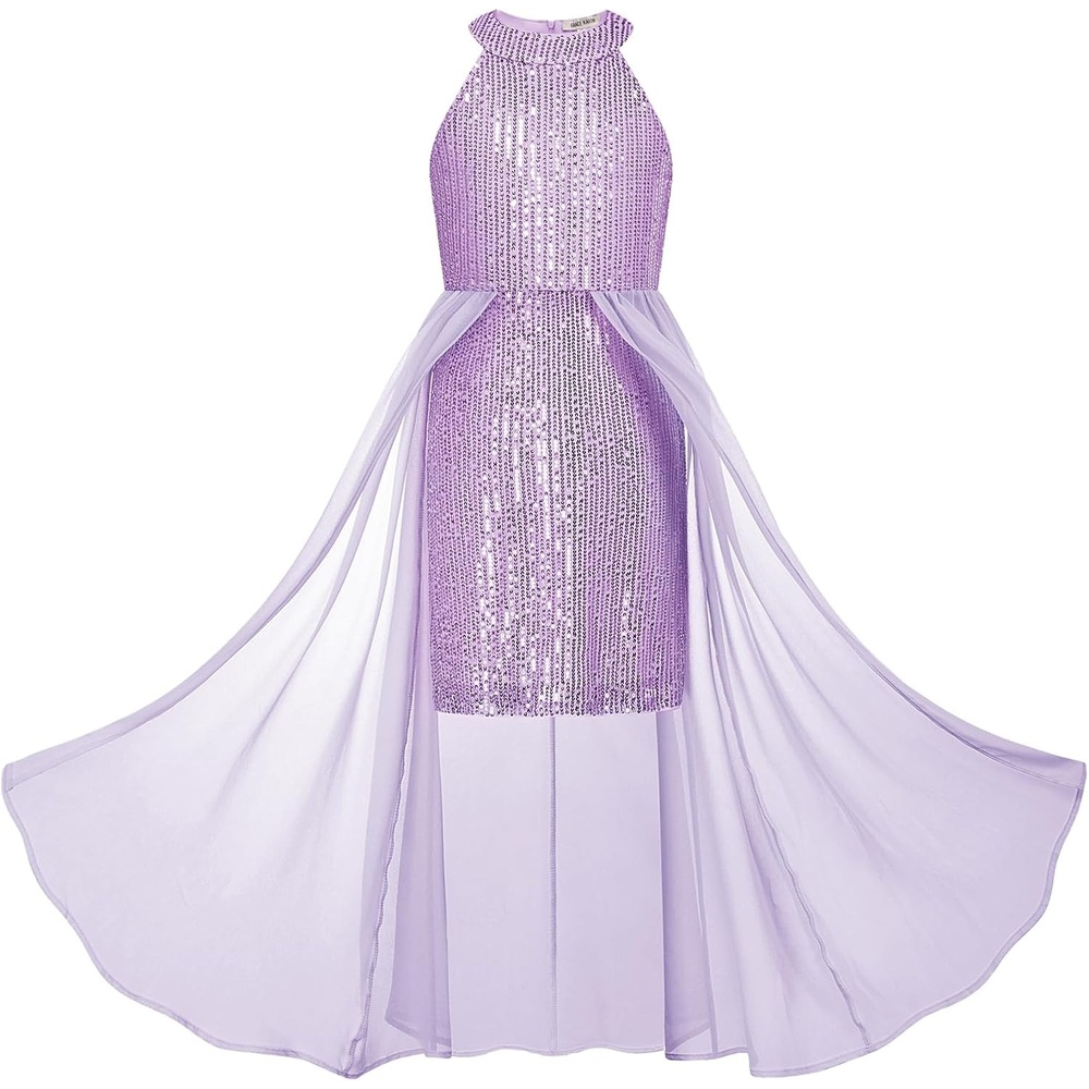 image:imageGRACE KARIN Girls Halter Neck Sequin Dress Kids Fancy Formal Party Christmas Sparkly Pageant Birthday DressesPurple