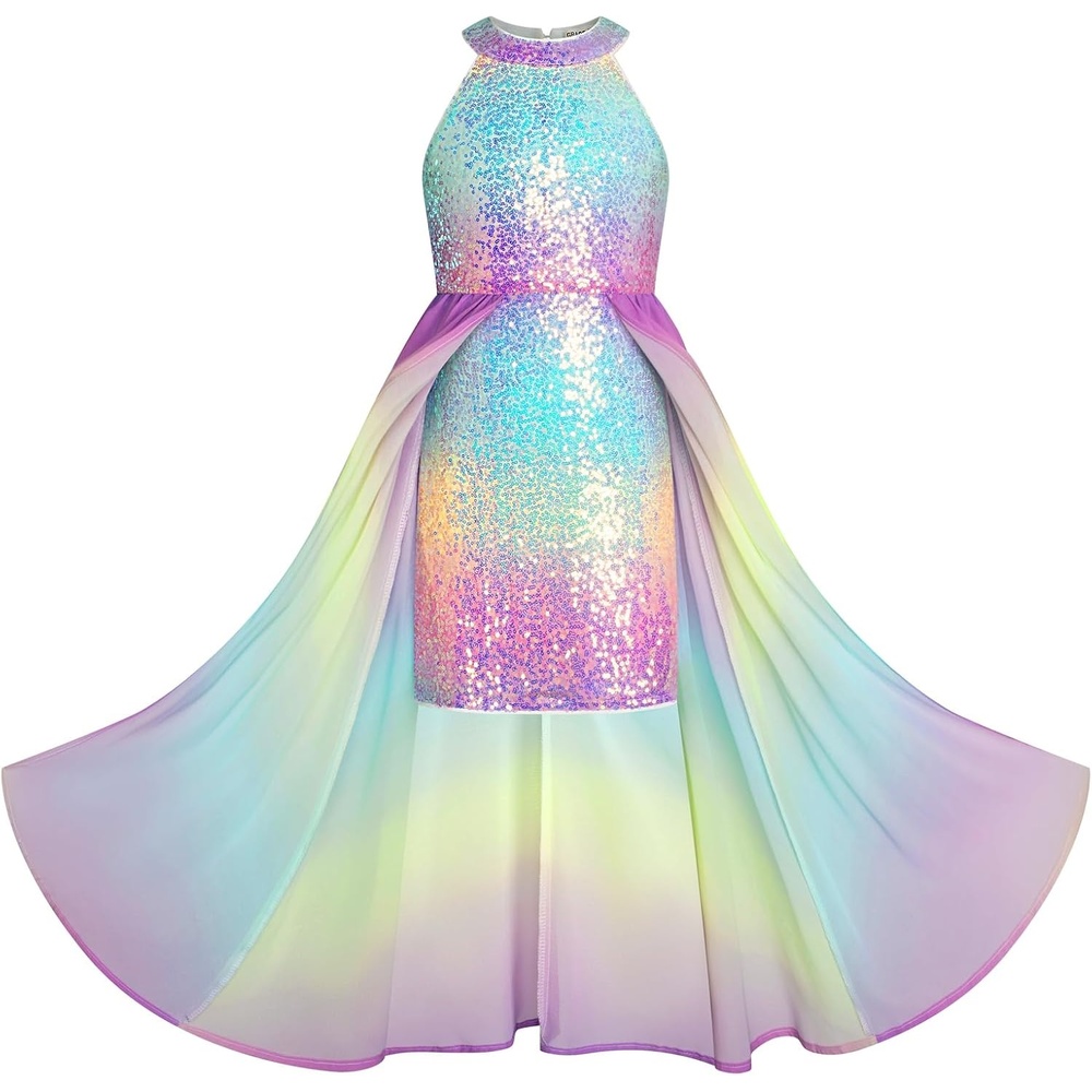 image:imageGRACE KARIN Girls Halter Neck Sequin Dress Kids Fancy Formal Party Christmas Sparkly Pageant Birthday DressesRainbow Color