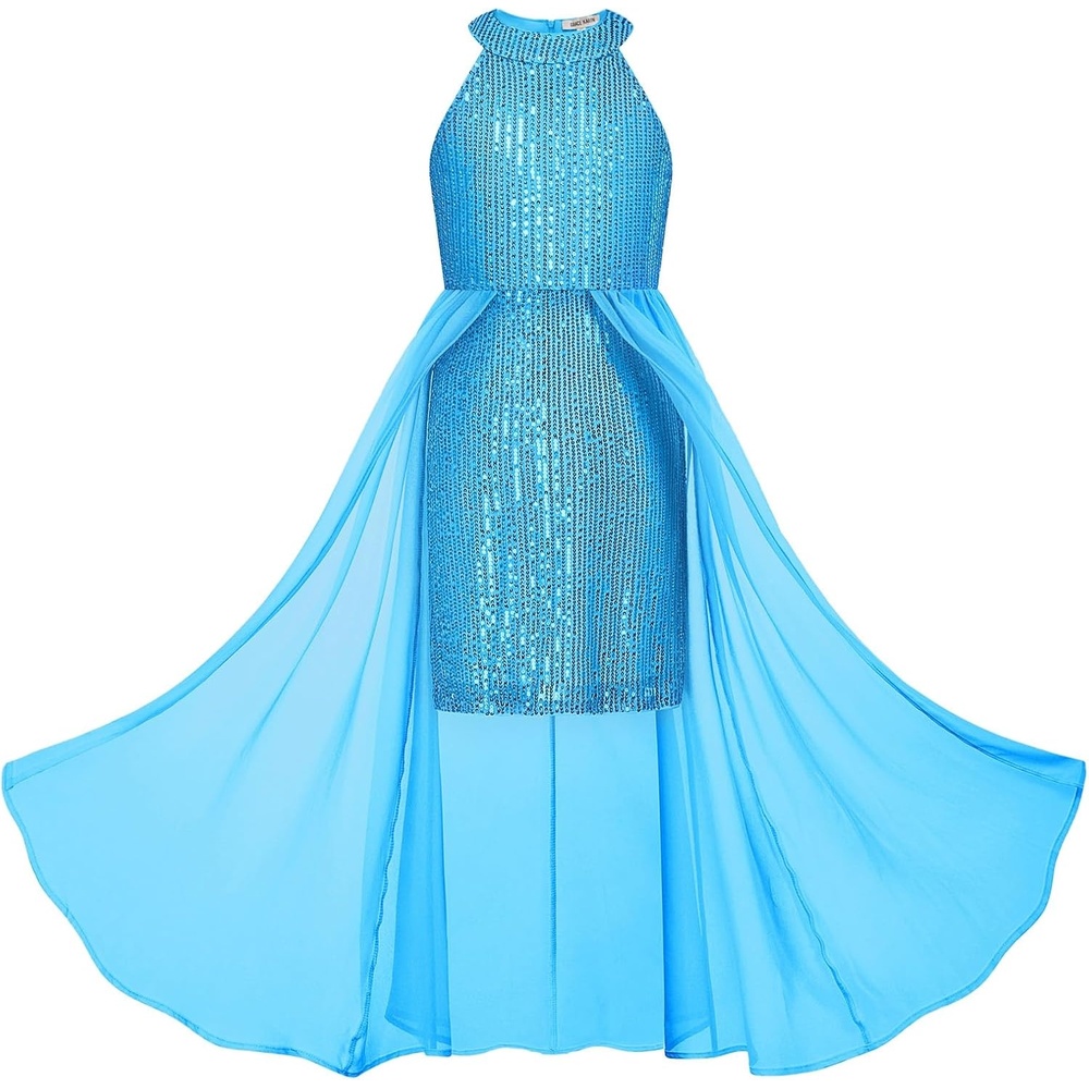 image:imageGRACE KARIN Girls Halter Neck Sequin Dress Kids Fancy Formal Party Christmas Sparkly Pageant Birthday DressesSky Blue