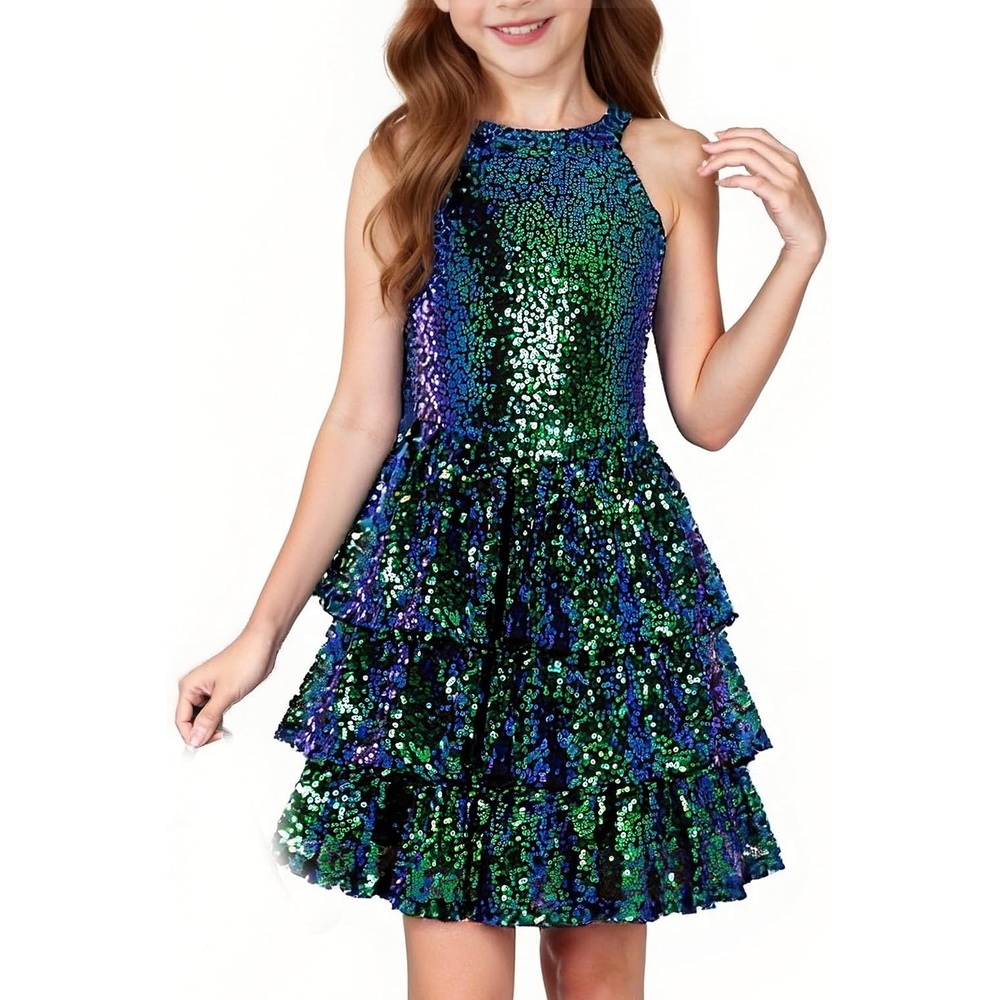 image:imageGRACE KARIN Girls Halter Neck Sparkly Sequin Party Formal Fancy Dress 614Colorful Green