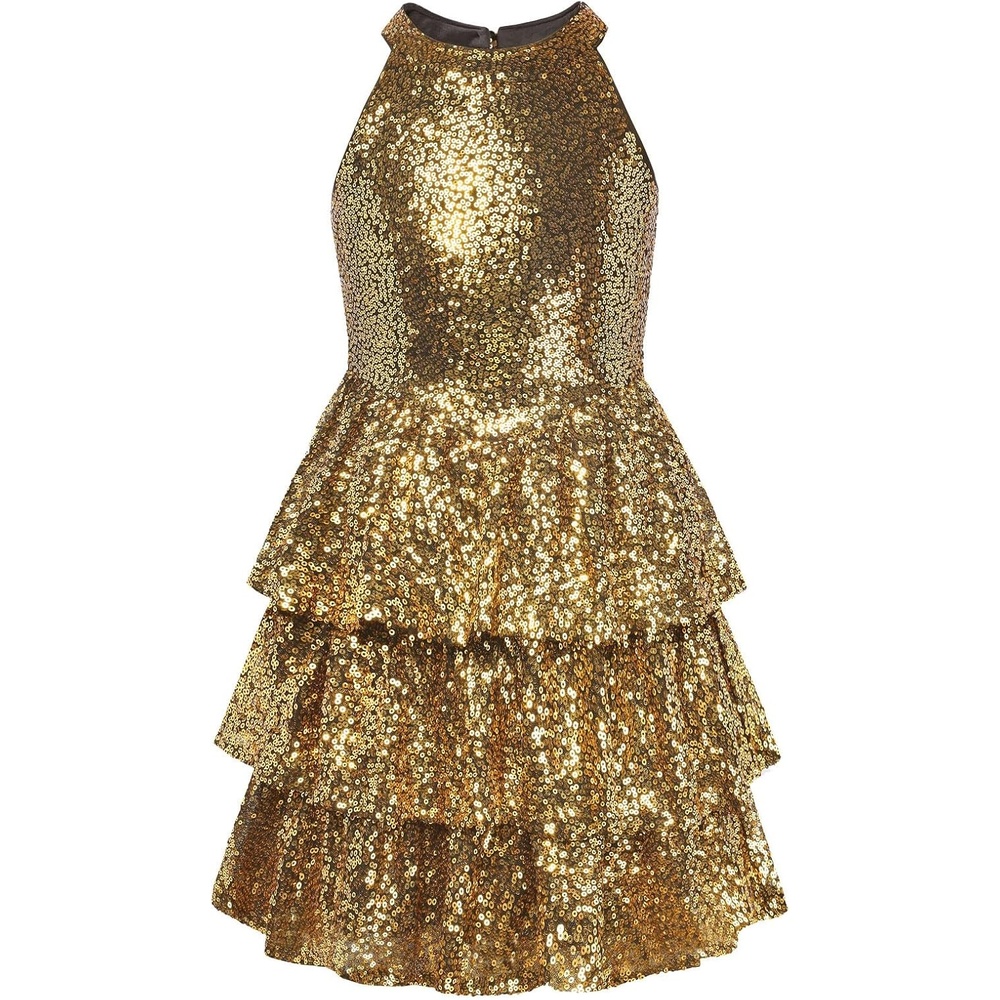 image:imageGRACE KARIN Girls Halter Neck Sparkly Sequin Party Formal Fancy Dress 614Gold Black