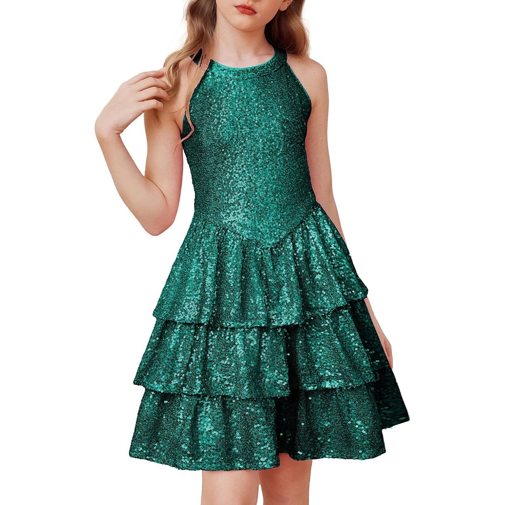 image:imageGRACE KARIN Girls Halter Neck Sparkly Sequin Party Formal Fancy Dress 614Green