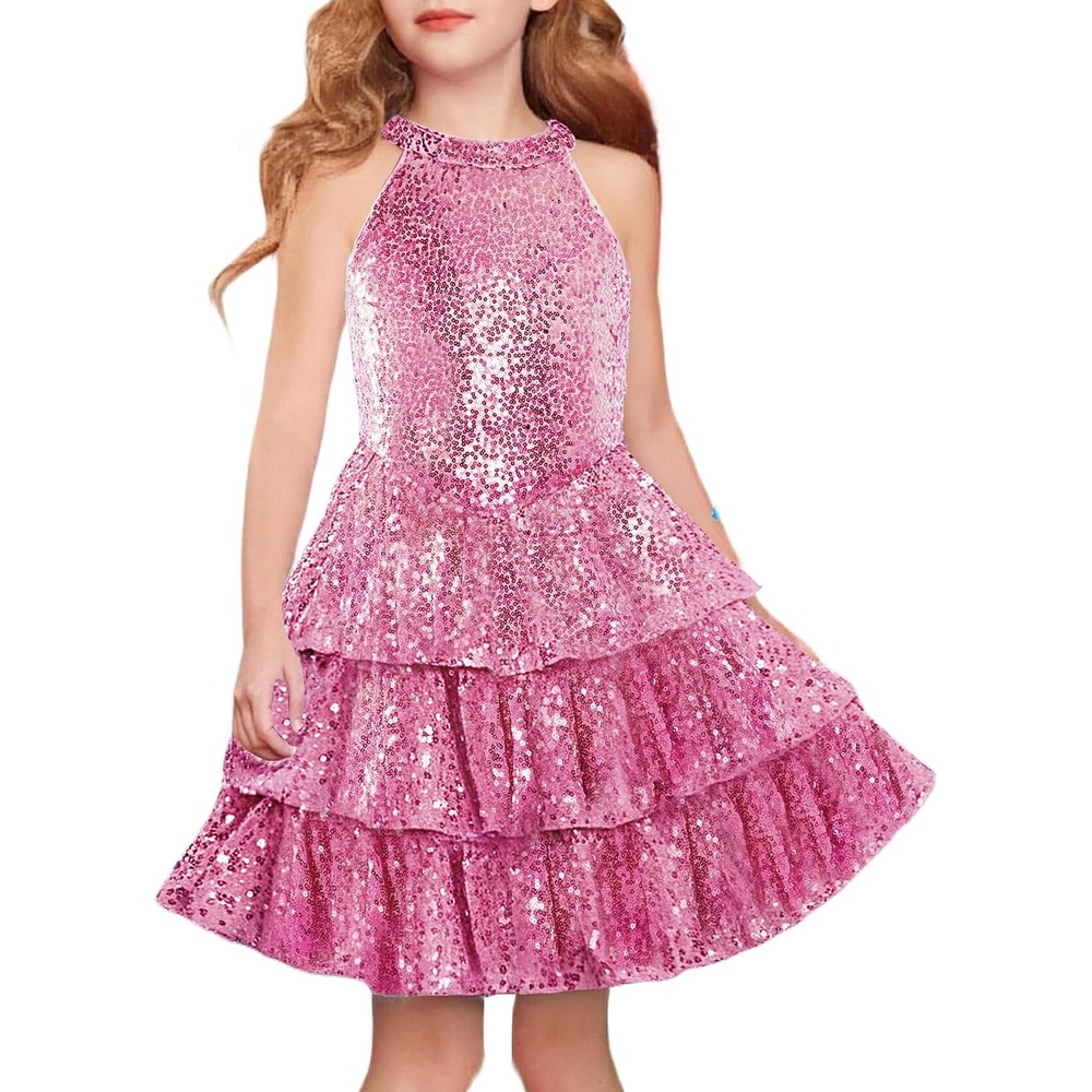 image:imageGRACE KARIN Girls Halter Neck Sparkly Sequin Party Formal Fancy Dress 614Pink