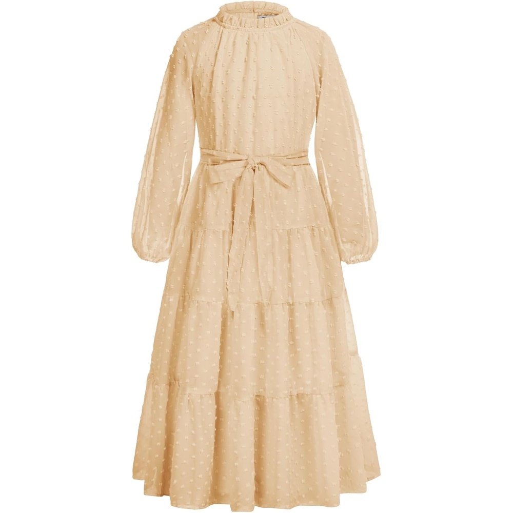 image:imageGRACE KARIN Girls Long Sleeve Dress Fall Aline Flowy Maxi Dresses 514YApricot
