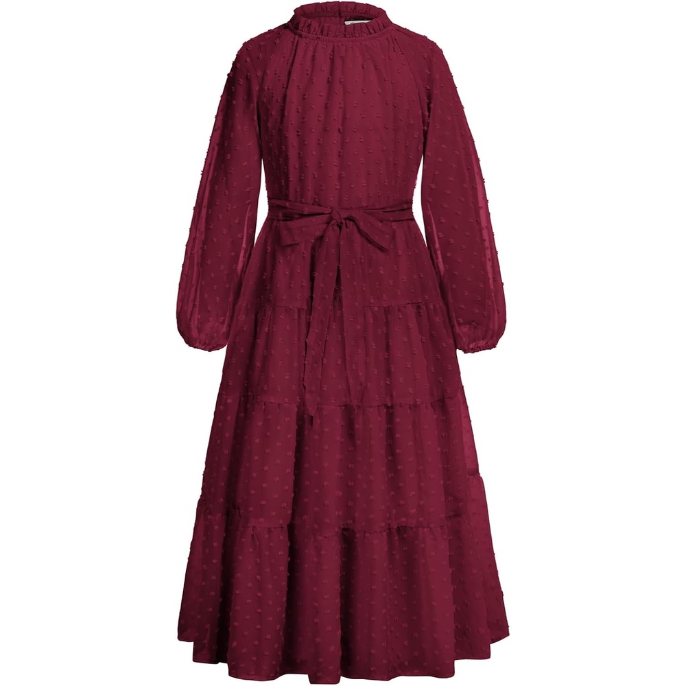 image:imageGRACE KARIN Girls Long Sleeve Dress Fall Aline Flowy Maxi Dresses 514YWine Red