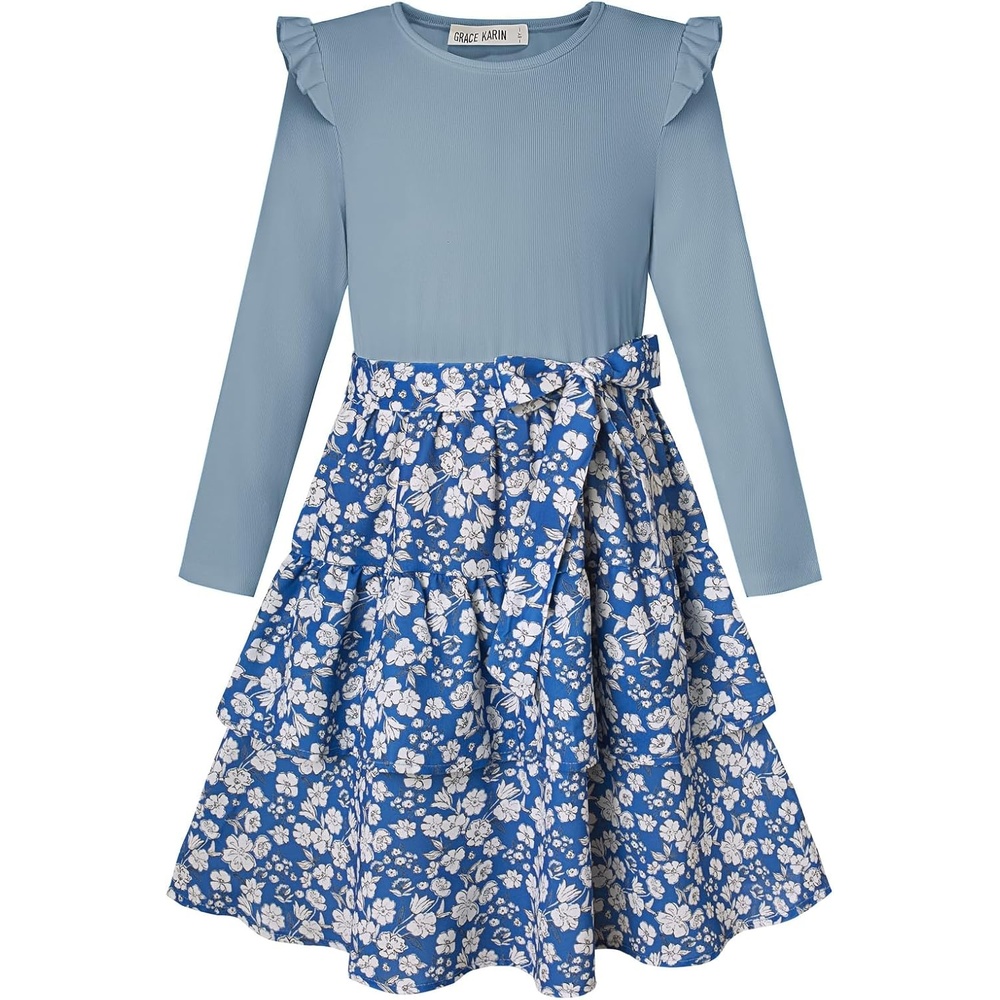 image:imageGRACE KARIN Girls Long Sleeve Dress Floral Fall Winter Church Casual 612YBlue Floral