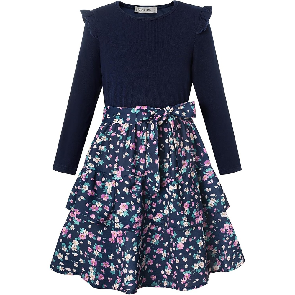 image:imageGRACE KARIN Girls Long Sleeve Dress Floral Fall Winter Church Casual 612YNavy Floral