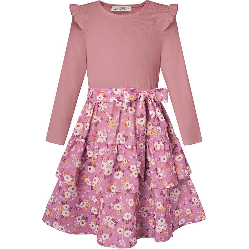 image:imageGRACE KARIN Girls Long Sleeve Dress Floral Fall Winter Church Casual 612YPink Floral