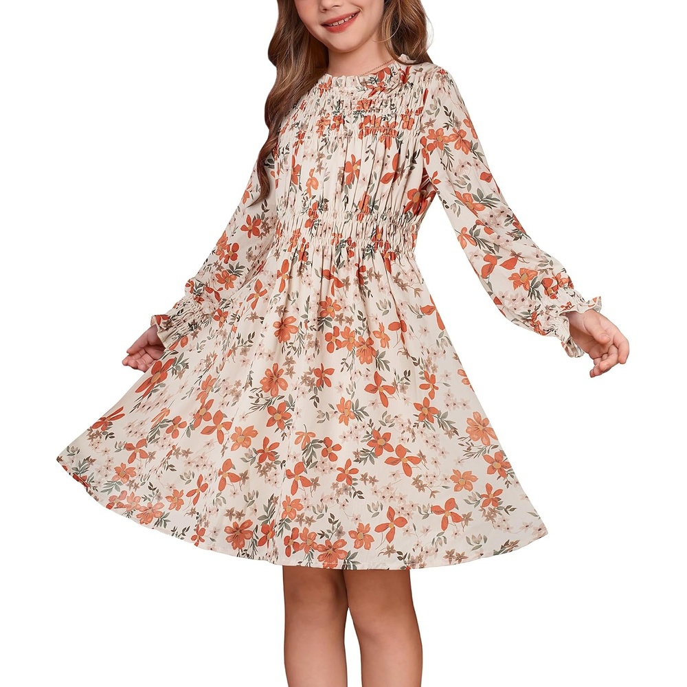 image:imageGRACE KARIN Girls Long Sleeve Floral Dress Fall Winter Casual Dresses 614YBeige Floral