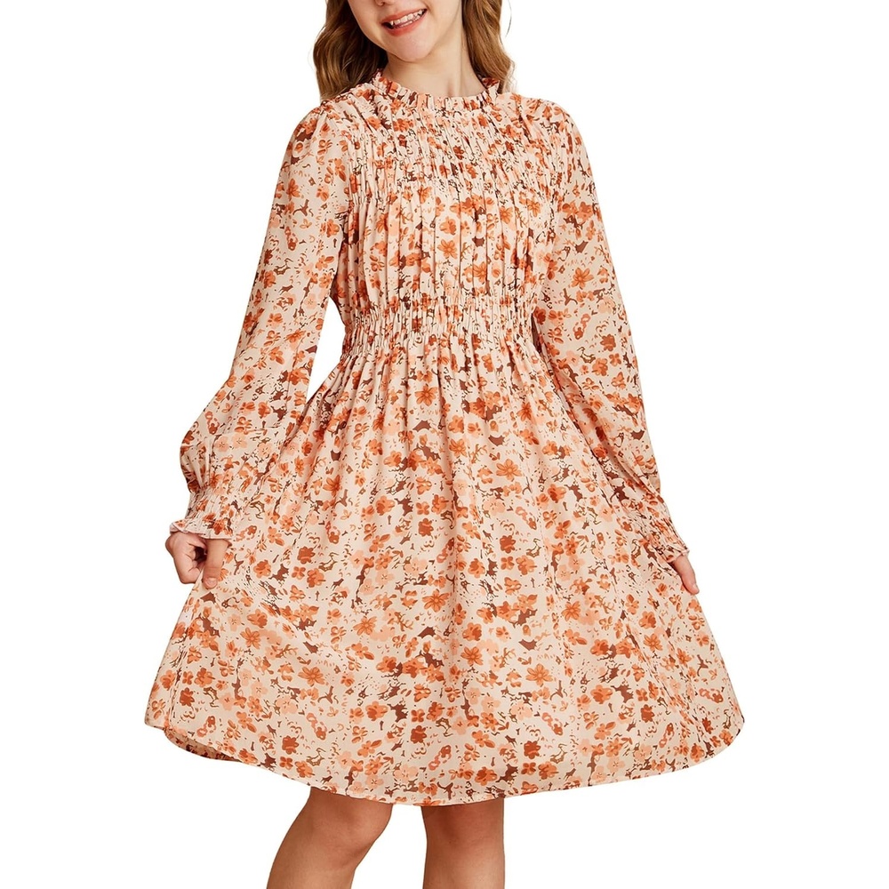 image:imageGRACE KARIN Girls Long Sleeve Floral Dress Fall Winter Casual Dresses 614YBeige Flower
