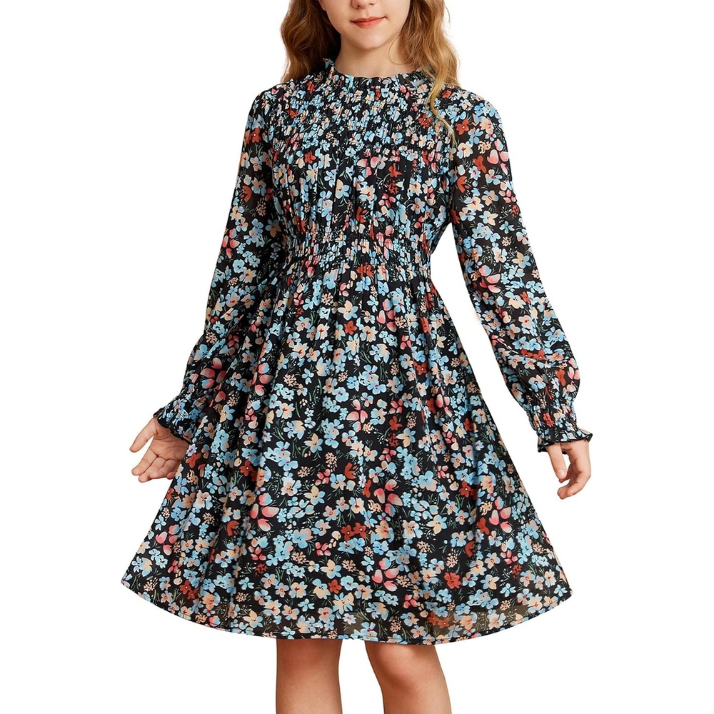 image:imageGRACE KARIN Girls Long Sleeve Floral Dress Fall Winter Casual Dresses 614YBlack Flower
