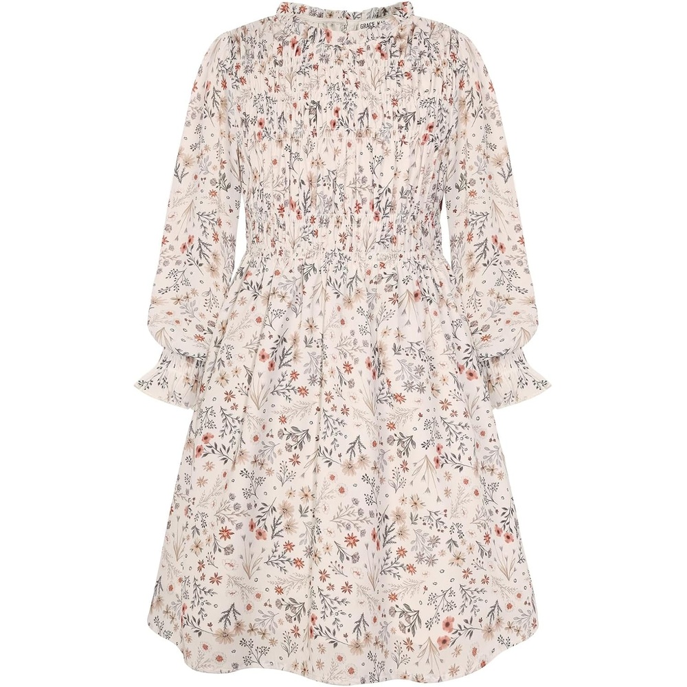 image:imageGRACE KARIN Girls Long Sleeve Floral Dress Fall Winter Casual Dresses 614YCream Floral