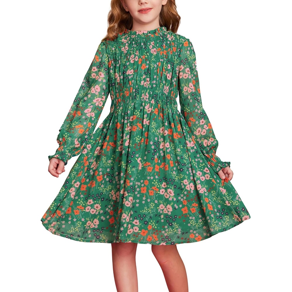image:imageGRACE KARIN Girls Long Sleeve Floral Dress Fall Winter Casual Dresses 614YGreen Flower