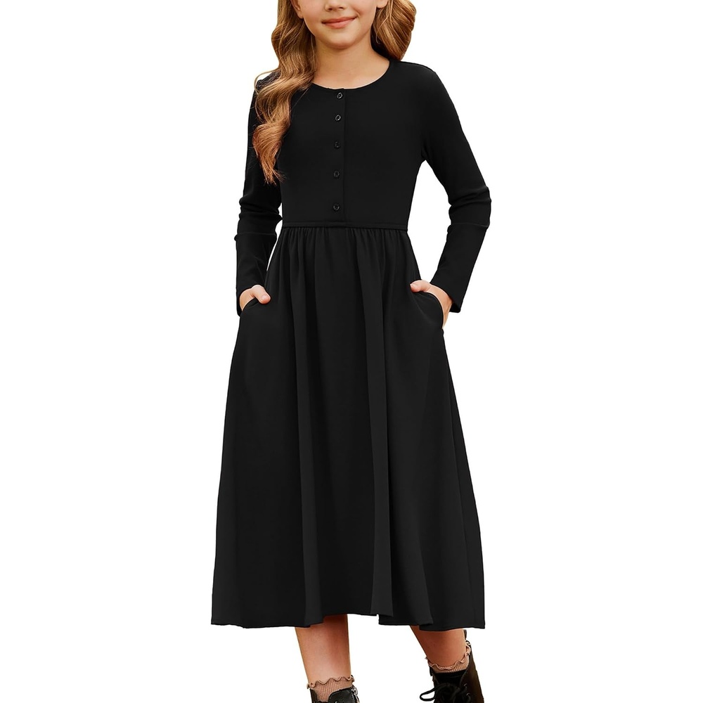 image:imageGRACE KARIN Girls Long Sleeve Maxi Dress Modest Fall Winter Casual 714YBlack