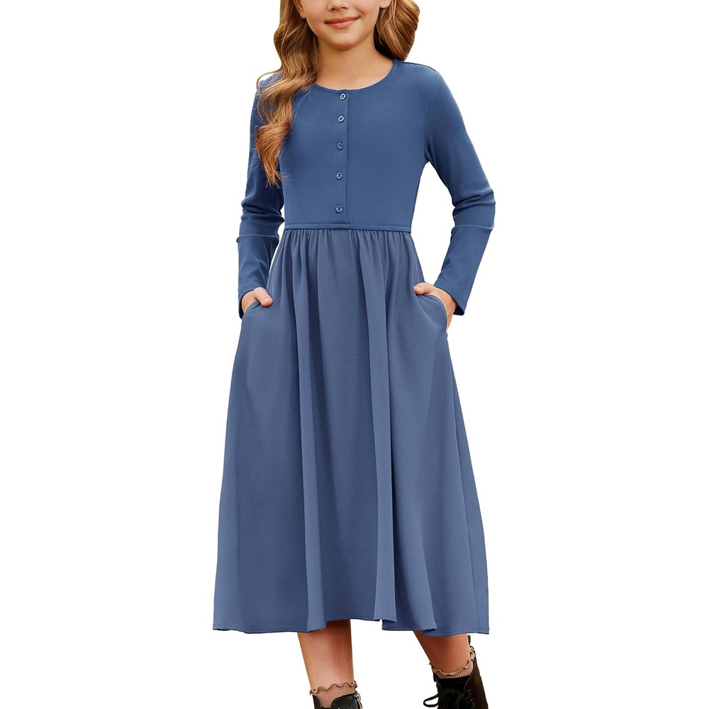 image:imageGRACE KARIN Girls Long Sleeve Maxi Dress Modest Fall Winter Casual 714YNavy Blue